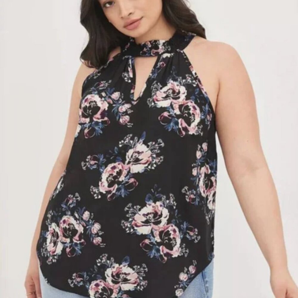 Torrid Black Plum Floral Sleeveless Blouse 3  22/24
